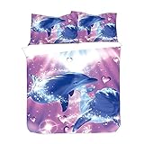 WENYA 3D Delfin Bettbezug-Set Unterwasserwelt Bettbezug und Kissenbezug Kind Bettwäsche-Set Galaxis Ozean Bettbezug Reißverschluss Mikrofaser (Rosa, 135x200 cm)