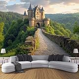 Fototapete 3D Wandbild mit Burg Passage Muster, ‎150x105cm (B×H) Moderne Schlafzimmer Wanddeko für Junge Mädchen, Wohnzimmer Büro Flur Architektur Landschaft Fototapete, Grün