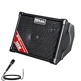 dellersound BP80 Batteriebetriebener Akustikgitarren-Verstärker, tragbarer Bluetooth-Lautsprecher, 100 W, 6 Eingänge, 3-Band-EQ, Schwarz