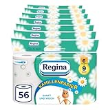 Regina Kamillenpapier 3-lagiges Toilettenpapier | 56 Rollen-Packung (7 x 8 Einzelpackungen) | 150 Blatt pro Rolle | Sanft und zuverlässig | Mit einem Hauch von Kamille | FSC®-zertifiziertes Papier