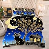 ZZXHG 3D Druck Bettdecke Ersetzt Daunendecke & Atmungsaktiv - Schwarze Katze, Großes Bettwäsche Set mit 2 Kissenbezügen 80x80 cm für Doppelbett, 200x200 cm, Ganze Saison_h123