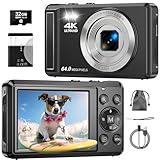 4K 64MP Digitalkamera mit 32 GB TF-Karte, Autofokus Fotoapparat mit 16X Digitalzoom Tragbar Kompaktkamera mit 1200mAh Batterie, USB-Kabel, für Kinder Teenager Erwachsene Anfänger