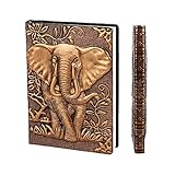 YHH Hardcover Notizbuch A6, Faux Leder Reise Tagebuch Liniert, Vintage Travel Journal zum selberschreiben Notizheft Buch Weihnachtsgeschenke für Mädchen Männer Kinder Jungen Klein 3D Elefant Kupfer