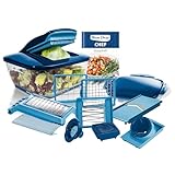 Genius Gemüseschneider Gemüsehobel Nicer Dicer Chef 15 tlg., Gemüse Schneider, Spiralschneider, Reibe für Gemüse und Käse, Multizerkleiner, Gurkenhobel, Vegetable Chopper mit XXL Glasschale Rezept