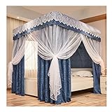 3UOOWWFA Baldachin mit 4 Eckpfosten, Doppelbetthimmel mit Moskitonetz, staubdicht, Verdunkelungsvorhang mit Metallhalterung, einfach zu installieren (Farbe: Weiß, Größe: 180 x 220 cm) (Blau 1)