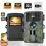 Wildkamera, 4K Video Wildtierkamera, 60MP Full HD WLAN mit Handyübertragung APP, Bewegungssensor, Nachtsicht, 0,1s Auslösezeit, Infrarot Wildkamera mit 32G Speicherkarte & Kartenleser IP66 Wasserdicht