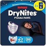 HUGGIES DryNites saugfähige Nachtwindeln bei Bettnässen, Für Jungen 4-7 Jahre (17-30 kg), 3 x 10 Stück = 30 Windel-Pants, Höschenwindeln, Windelhöschen