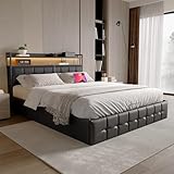 Gepolstertes Doppelbett mit hydraulischer Bettkasten, 140 x 200 cm, Lattenrost und gepolstertem Kopfteil, Gästebett, Bubble-Bettrahmen, Doppelbett