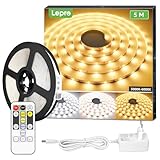 Lepro LED Strip 5M Set Dimmbar,Warmweiß bis Kaltweiß LED Streifen 12V Selbstklebend, Flexibel DIY LED Band, IP20 LED Leiste, 300 LEDs SMD 2835, LED Lichtband für Innen Küche Zimmer Deko