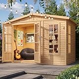TIMBELA M334FB Garten Holzhaus, Großes multifunktionales Holz Gartenhaus B332xT222xH232 cm/6m2, Modernes Gartenhaus als Home-Office, Abschließbares, Home Office im Garten oder Garten-Studio