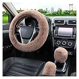 DZSQWETYU Atmungsaktiver Lenkradbezug 38 cm Künstlicher Kaninchenfell-Auto-Lenkradbezug Dreiteiliges Set Für Die Auto-Handbrems- Und Schalthebelabdeckung Auto-Lenkradabdeckung(Camel)
