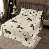 Netter Dachshund Hundebezug Set M Größe, Kugelknochen Pfote Druck Rustikale dauerhafte Bettwäsche für Mädchen Teens, Kawaii Haus Haustier Tier Thema weiche Polyester Quilt Set, mit 2 Kissenbezügen