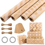 4 Rolle Geschenkpapier, 43 x 300cm/Rolle Geschenkpapier Hochzeit Packpapier Kraftpapier Geschenkpapier Rollen für Kommunion Taufe Geburtstag Hochzeit Weihnachten Geschenkverpackung