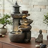 Arnusa Springbrunnen BK851 Wasserfall mit Beleuchtung Gartenbrunnen Zimmerbrunnen Kaskade Brunnen Terrassenbrunnen Dekoration, Braun Grau, 50x30 cm