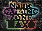 Waluna® Gaming Zone Schild mit Name Gamer Led Geschenk für Gamer Zimmer Deko Zubehör - Warmweiß oder RGB LED personalisierte Deko in 12 Holzarben