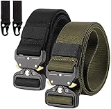 2er Unisex Gürtel Nylon Canvas Belt, Schnellverschluss Military Style Shooters Nylon Gürtel mit Metallschnalle, Armee-Grün + Schwarz, Einheitsgröße