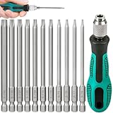 Funmo Torx Schraubendreher Set,100mm T6-T40 Lang Schraubendreher Bit Set,Magnetisch Sternenkopf Schraubenziehe Set mit Griff Lang Sechskant Schaft S2 StahlStern Kopf Schraubenzieher