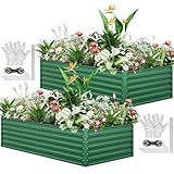 YITAHOME 2er-Set Hochbeet Metall 240x120x58cm, Hochbeete-Kit aus Verdicktem Zink-Aluminium-Magnesium-Edelstahl-Metall Hochbeete für Garten mit Stützstange & Handschuhe für Gemüse, Blumen (Grün)