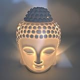 Mayco Bell Keramik Aromatherapie Ölbrenner Buddha Kopf Aroma Ätherisches Öl Diffusor Indischer Weihrauch Buddha Tibetisches Räuchergefäß S (Weiß)