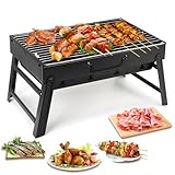 Holzkohlegrills Tragbarer Grill Edelstahl Holzkohle Smoker Char Broil BBQ Pit Grill für Outdoor Camping (Mittel), Schwarz