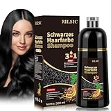 Black Hair Dye Shampoo 3in 1，Haarfarbe Shampoo Schwarz Gegen Graue Haare Abdecken, Sofortiges Haarfärbeshampoo,Farbshampoo Schwarz für Männer Frauen 500ml