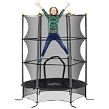 HOMCOM Kindertrampolin Ø163 cm, Trampolin mit Sicherheitsnetz, Randabdeckung, Gartentrampolin für Kinder 3-10 Jahre, bis 50 kg belastbar, Schwarz