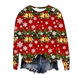 NSICBMNO Weihnachtspullover für Damen, übergroße Pullover, Rentier, Weihnachtsmann, Schneemann, Baumdruck, Weihnachts-Tops, Baggy-Sweatshirts, warme lässige Sweatshirts, Tunika, niedlicher Pullover, G