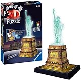 Ravensburger 3D Puzzle 12596 - Freiheitsstatue Night Edition - die weltbekannte Statue of Liberty als LED beleuchtetes Modell für zuhause - Sockel als 3D Puzzle - für Erwachsene und Kinder ab 8 Jahren
