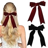 Schleife Haarspange - 2 Stück Samt Haarschleifen Clips, Französisches Haarspangen mit Große Schleife Haarschmuck für Frauen ＆ Mädchen, Hochzeit Stirnband, Weihnachten, Geburtstag (Schwarz + Weinrot)