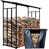 WELS® Kaminholzregal außen 185x70x185cm, Brennholzregal außen XXL, Metall Kaminholzregal, Garten Kaminholzunterstand 3,3 SRM / 2,3m³ Kaminholzlager, Holzlager (Mit Wetterschutz, 185 x 70 x 185 cm)