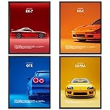 Yoljun 4 Stück Auto Poster, Bunt Leinwand Sportwagen Bilder, Hochwertige Wandposter, Stylische Wanddeko für Wohnzimmer, Schlafzimmer, Badezimmer, Jungs Zimmer Wandbilder(Unframe,20 x 30 cm)