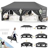 Devoko Pavillon 3x6,Faltpavillon 3x6 wasserdicht stabil Höhenverstellung,Partyzelt UV Schutz 50+,Pavillion mit Tragetasche,Pavillon Faltbar Für Garten,Party,Camping,Grau