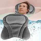 SKJJL Nackenkissen Badewanne, Badekissen für Badewanne mit 6 Saugnäpfen, Badewanne Kissen mit 4D Air Mesh Technologie Stützfunktion, Badewannenkissen Nacken für Badewanne Home Spa - Grau