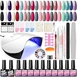 COSCELIA Nagellack Starterset mit 36W Nageltrockner, 20PCS Mehrfarbig Glänzend UV Gellack für Gelnägel DIY Set mit Base Coat Top Coat Nageldesign French Nail Decoration und Komplettes Manikürezubehör