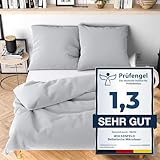 Wolkenfeld Bettwäsche 155x220 hell grau - kuschlig weich & bügelfrei - ÖKO-TEX Zertifiziert - 1x Bettbezug + 1x Kissenbezug 80x80