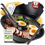 LunchHero® Ramen Schüssel Set - Ramen Bowl Schüssel 1000ml aus Melamin - Ramen Set Geschirr mit großer Suppenschüssel - Japanisches Geschirr Set - Ramen Schale Set mit Rezepte eBook - 2er Set