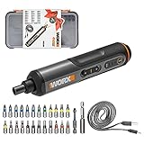 WORX WX240 3,6 V (4 V max) Mini-Elektroschrauber mit 3-Gang-Drehmoment, 5 Nm Leistung, 24 Schraubendreher-Bits, LED-Licht - leicht, kabellos, USB-C-Ladung, ideal für Montage- und Reparaturprojekte