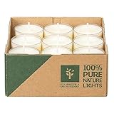 E+N Teelicht-Kerzen Pure Natur 18 Teelichte Brenndauer ca. 7 Stunden, 24 x 38mm, 100% nachhaltiges Raps-Wachs, Hülle aus recyceltem Plastik, CO²-neutraler Abbrand, 100% Made IN Germany