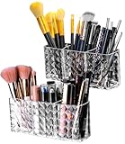 FAOKZE Make Up Organizer,Makeup Pinsel Organizer Becher,2 Stück Make Up Pinsel Aufbewahrung,Acryl Makeup Aufbewahrungsbox,3 Fächern Transparent,für Eyeliners Lippenstift Wimperntusche