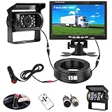 Rückfahrkamera Set mit 7 Zoll Rear View Monitor, IP68 wasserdichte Nachtsicht Auto Backup-Kamera, Kabel Stabilem Signal Rückfahrkamera 12V - 24V mit 15m Kabel für Wohnmobil Van Trucks Bus Trailer