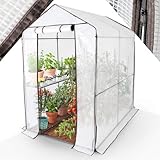 Arebos Premium Foliengewächshaus Gewächshaus mit 2 Ebenen - 120 x 186 x 190 cm Treibhaus mit Ablagen - Platzsparend, Hochwertiges Anzuchthaus Garten Balkon Stabil & Einfach zu Montieren