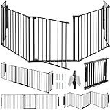 tectake Kaminschutzgitter Metall, Schutzgitter, Laufstall, Absperrgitter, Ofenschutzgitter, Hundegitter, Kindergitter, Raumteiler mit 5 Elementen, Tür mit Sicherheitsschloss, Wandhalterung - schwarz
