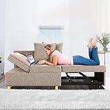 Devo Schlafsofa, 4-in-1-Convertible Schlafcouch, 3-Sitzer Leinen Stoff loveseat Sofa mit 2 Throw Pillow, Single Recliner für kleinen Raum mit 5 verstellbare Rückenlehne