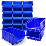 15x Stapelboxen Blau Größe 4 Werkstatt Garage Keller Sichtlagerboxen (LxBxH) 340x222x157mm Lagerboxen blaue Sichtlagerkästen Kleinteile Aufbewahrung