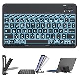 OMOTON Bluetooth Tastatur mit Großem Druck für iOS/Android/Windows, QWERTZ Kabellose Tastatur für iPad Air/Pro/Mini/11/10.9/iPhone, Wiederaufladbar, 7-Farben-Beleuchtung, Ultra-dünn, Schwarz