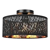 FRIDEKO HOME Moderne Deckenlampe Schwarz,Durchbrochener Rund Ø30cm Deckenleuchte E27,1 Flammige Stoff Lampenschirm Lampe für Schlafzimmer Wohnzimmer Küche Flur