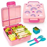 Sweety Fox Brotdose Kinder mit Fächern Regenbogen Langlebig und auslaufsicher, Bento Box für Kinder 3-12 Jahre, Leicht zu reinigen, Gesunde und amüsante Pausensnacks, Sichere und BPA-freie Materialien