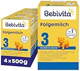 Bebivita 3 Folgemilch (4 x 500g), ab dem 10. Monat, mit Vitamin C und D, Omega-3 (DHA,ALA), altersgerecht sättigend