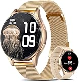 Lgnitek Smartwatch Damen mit EKG+HRV/BMI/Harnsäure, Rund 1,43' AMOLED Gesundheitsuhr mit Telefonfunktion, 24H Pulsuhr ΒΙυtdrυck Schlafmonitor Menstruationszyklus Fitness Tracker iOS Android
