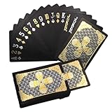 CZAYEFNH 1 Deck Heißpräge-verfrostete Spielkarten, Wasserfeste Totenkopf-Spielkarten, Diamant Schwarze Pokerkarten, HD, Kartenset (Goldener Schädel)